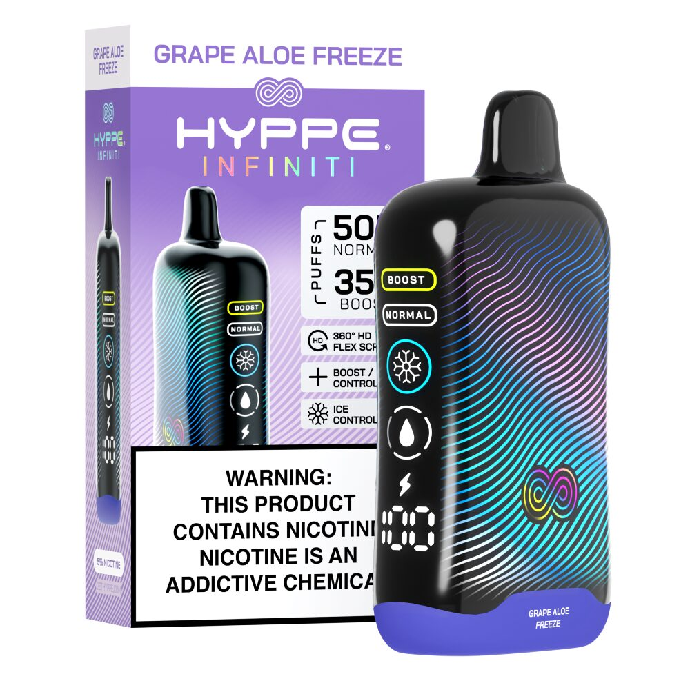 Hyppe Infiniti Disposable Grape Aloe Freeze with packaging
