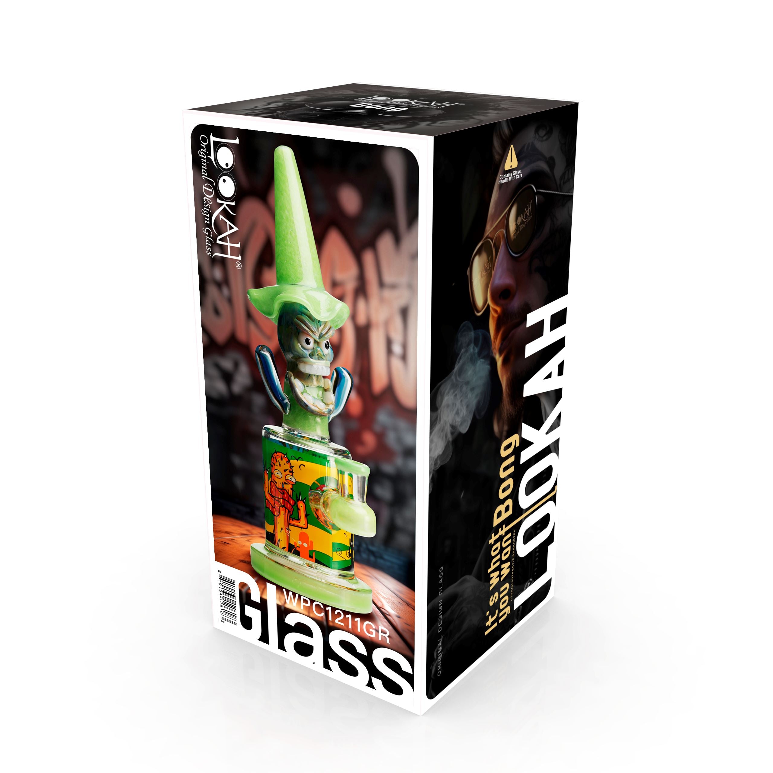 Lookah 10.6″ Cool Hooded Cactus Water Pipe (WPC1211) Green with Packaging