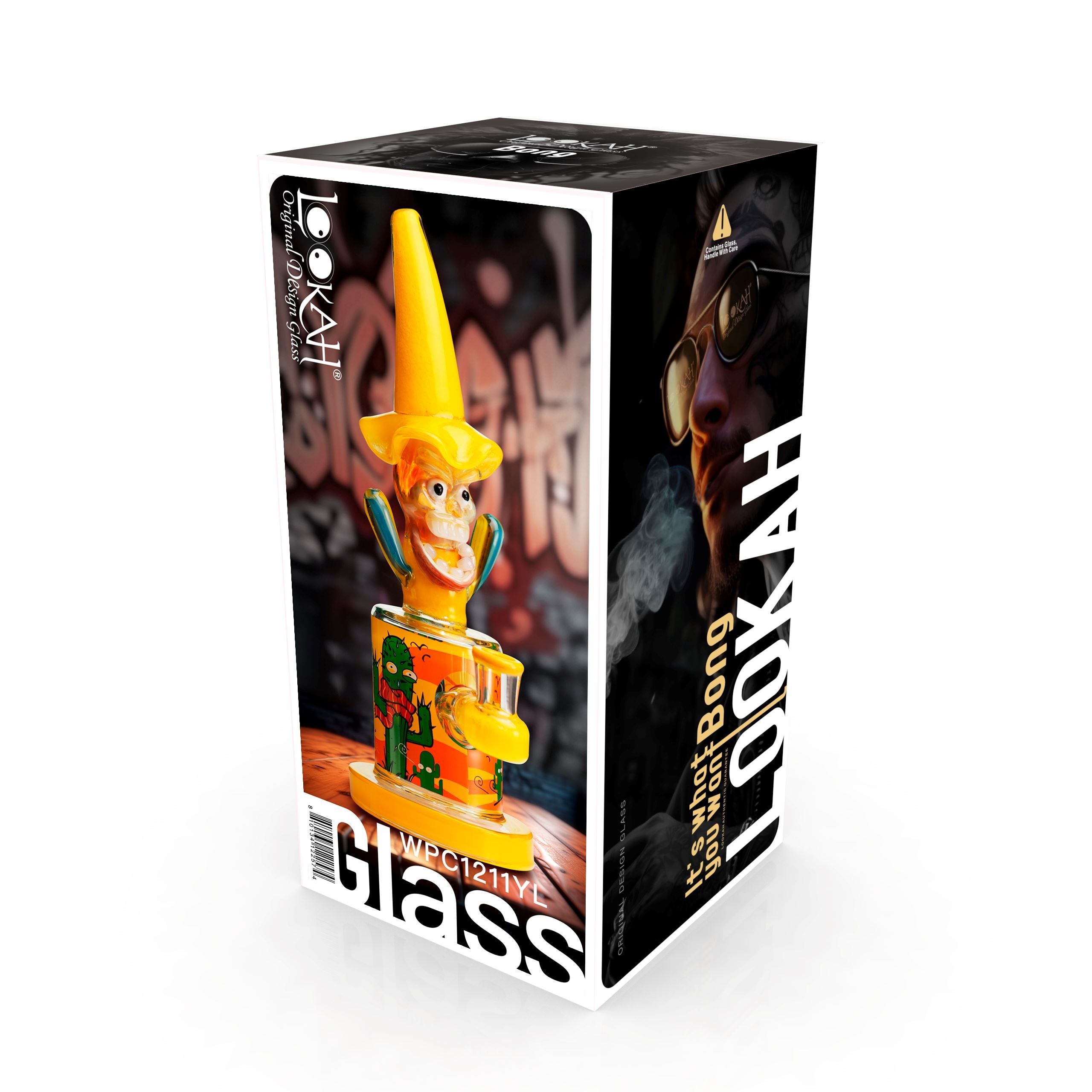 Lookah 10.6″ Cool Hooded Cactus Water Pipe (WPC1211) Yellow with Packaging