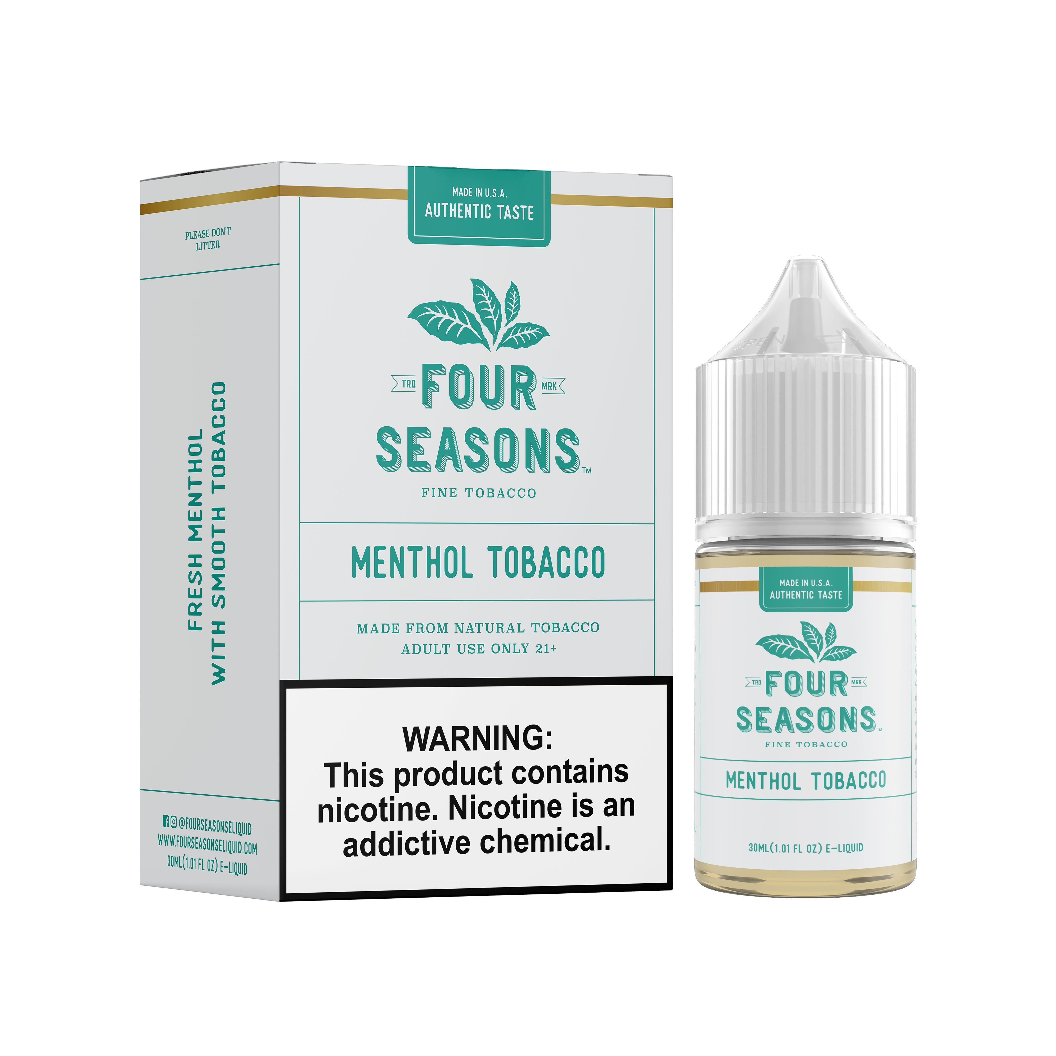 Menthol Tobacco by Four Seasons Free Base 30ML with packaging
