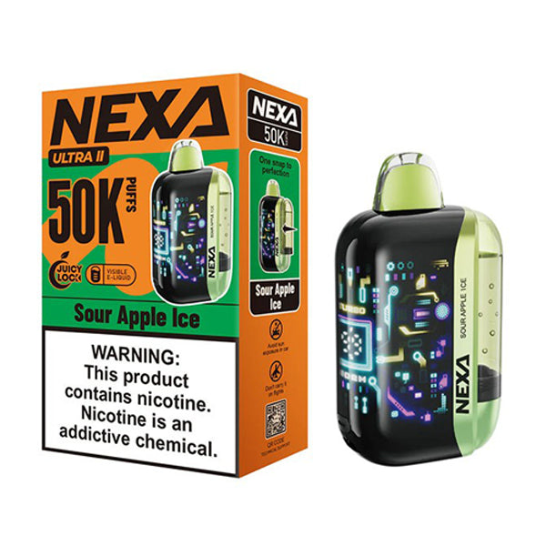 NEXA Ultra 2 50K Disposable sour apple ice with packaging