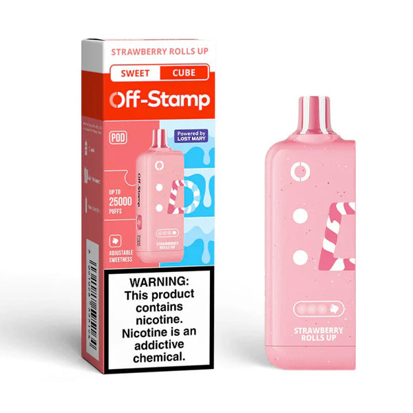 Off Stamp X Cube Disposable strawberry rolls up with packaging