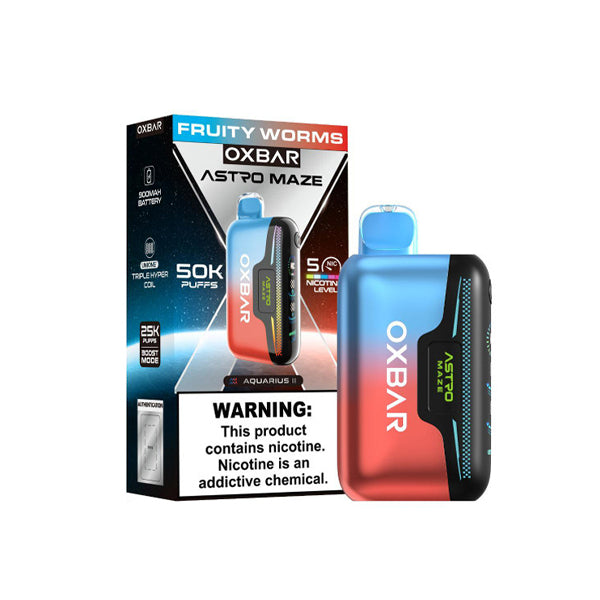 Oxbar Astro Maze 50K Disposable fruity worms with packaging