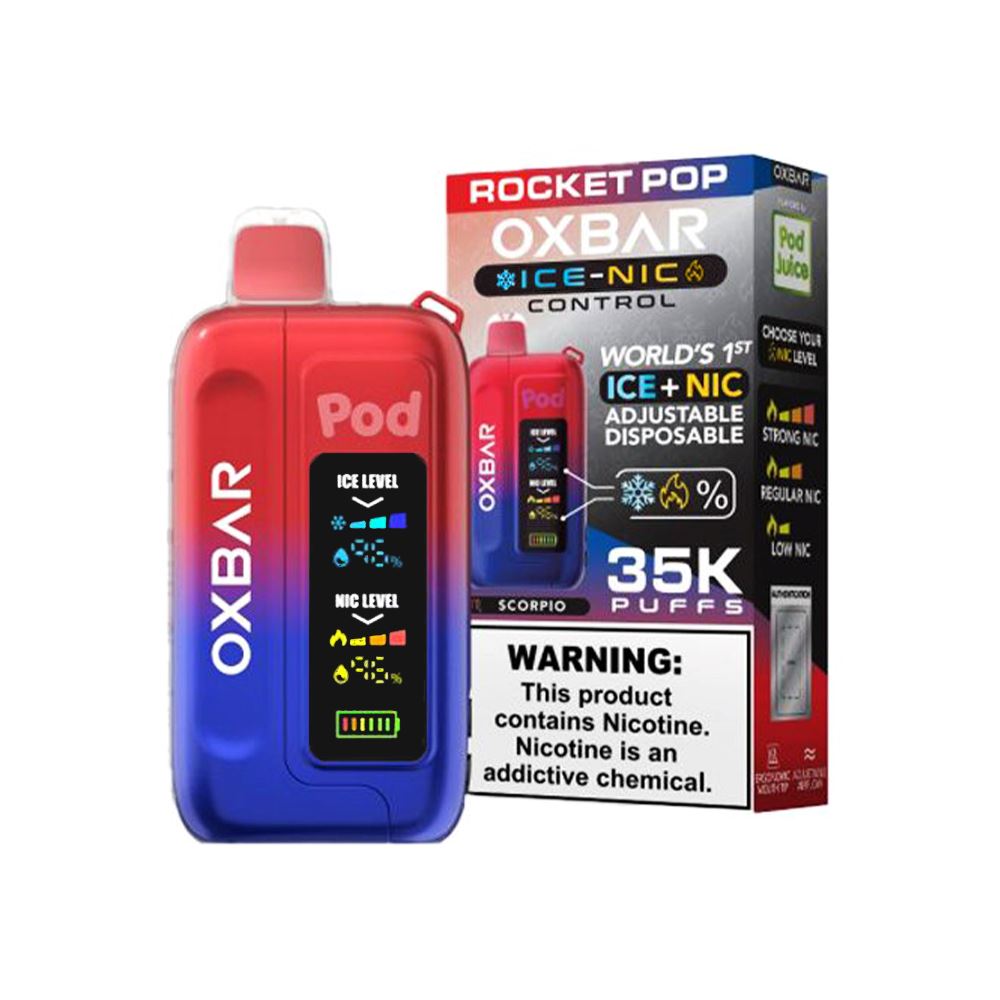 Ice-Nic Control 35000 Puffs Disposable E-Cig by Oxbar 50mg 14mL - Rocket Pop
with packaging