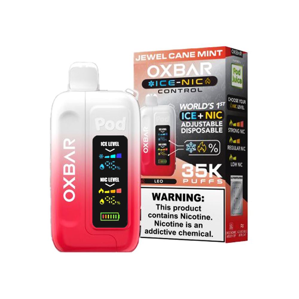 Ice-Nic Control 35000 Puffs Disposable E-Cig by Oxbar 50mg 14mL- Jewel Cane Mint with packaging