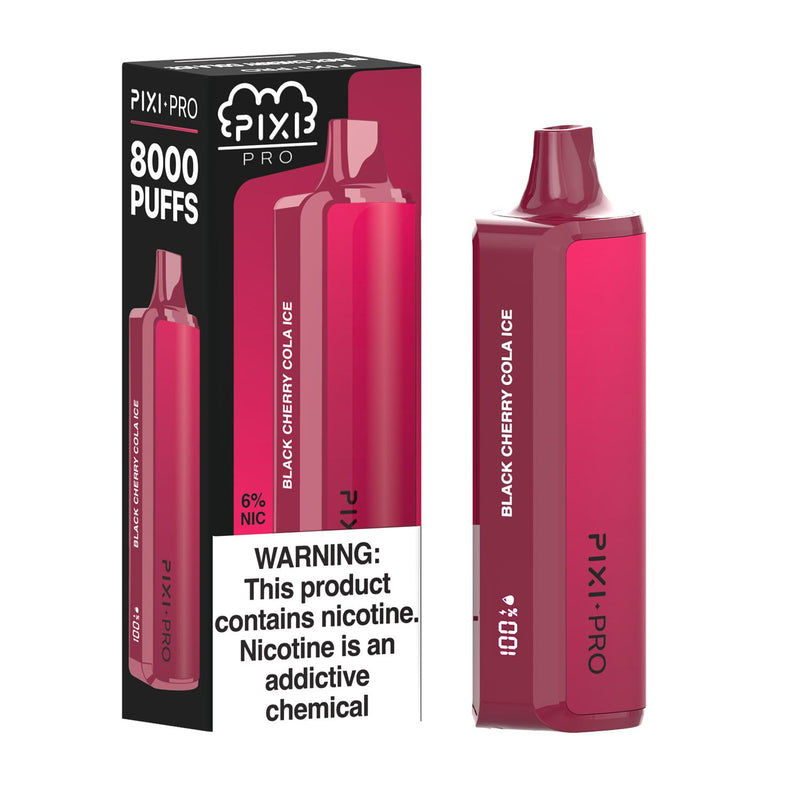 Pixi Pro Disposable 8000 Puffs 14mL 60mg Black Cherry Cola Ice with packaging