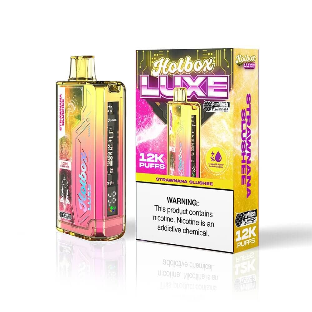 Puff HotBox Luxe Disposable 12000 puffs 20mL 50mg Strawnana Slushee with Packaging