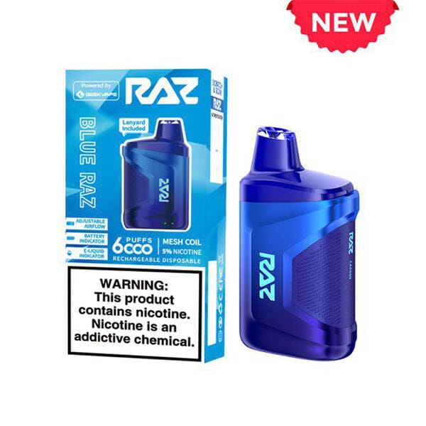 RAZ CA6000 Disposable 6000 Puffs 10mL 50mg Blue Razz ICe with packaging