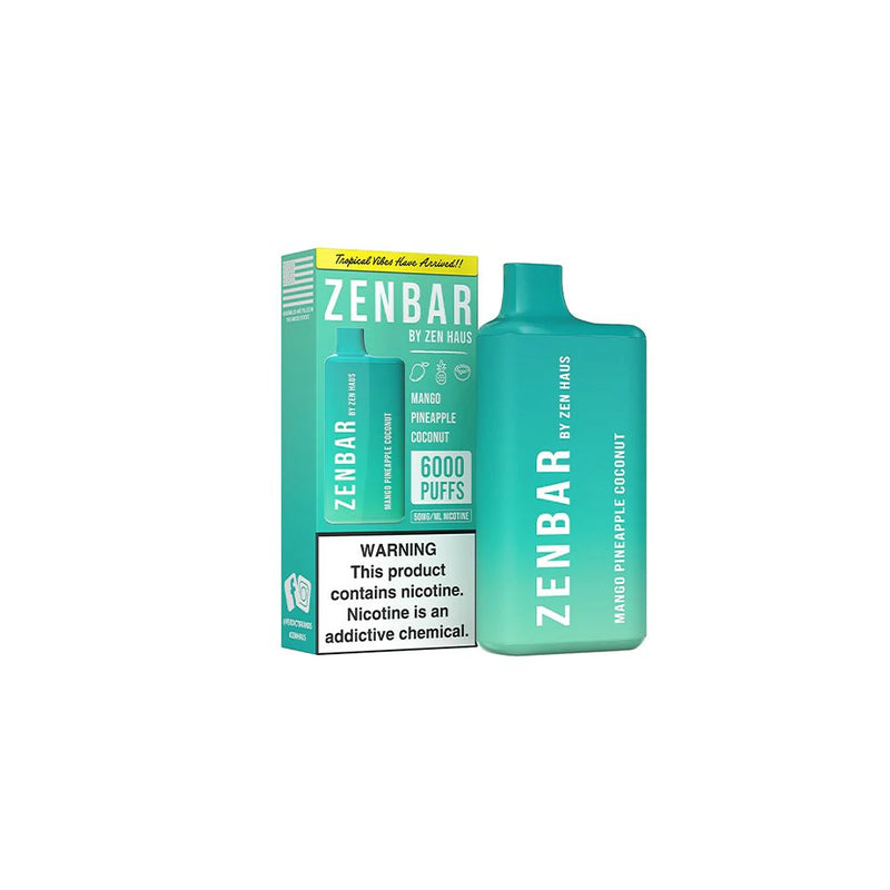 Zen Bar Disposable 6000 Puffs 13mL 50mg - Mango Pineapple Coconut with Packaging