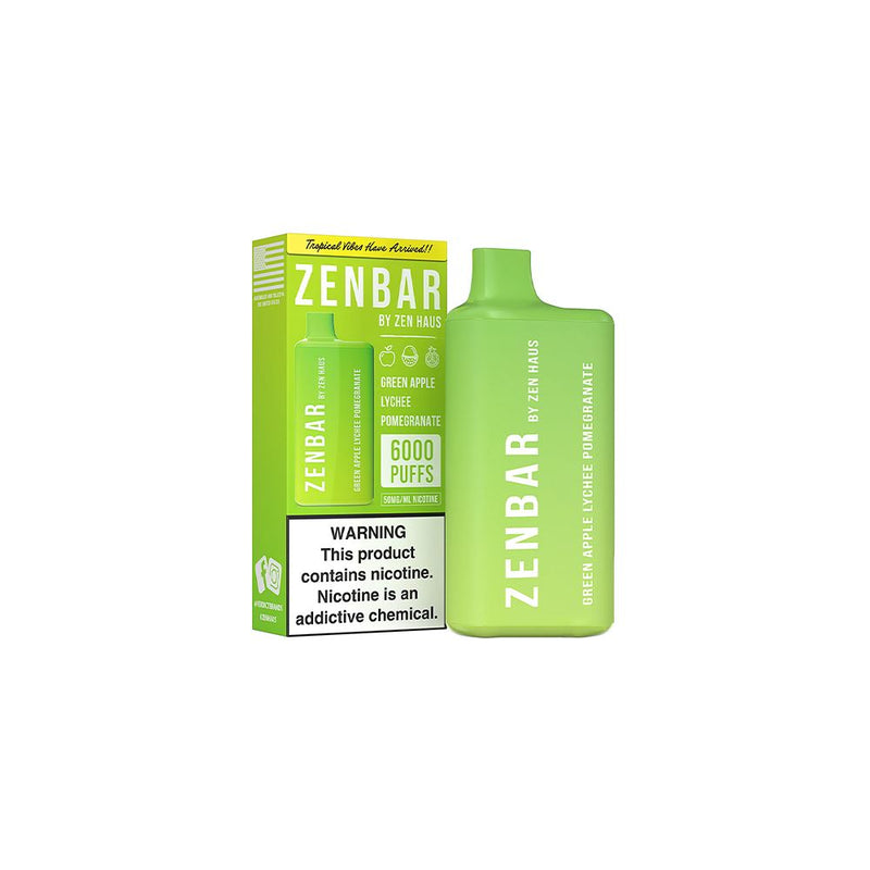 Zen Bar Disposable 6000 Puffs 13mL 50mg - Green Apple Lychee Pomegranate with Packaging