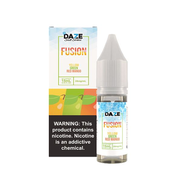 7Daze Fusion Salt Series | 15mL | 24mg - YELLOW GREEN RED MANGO Ice with packaging