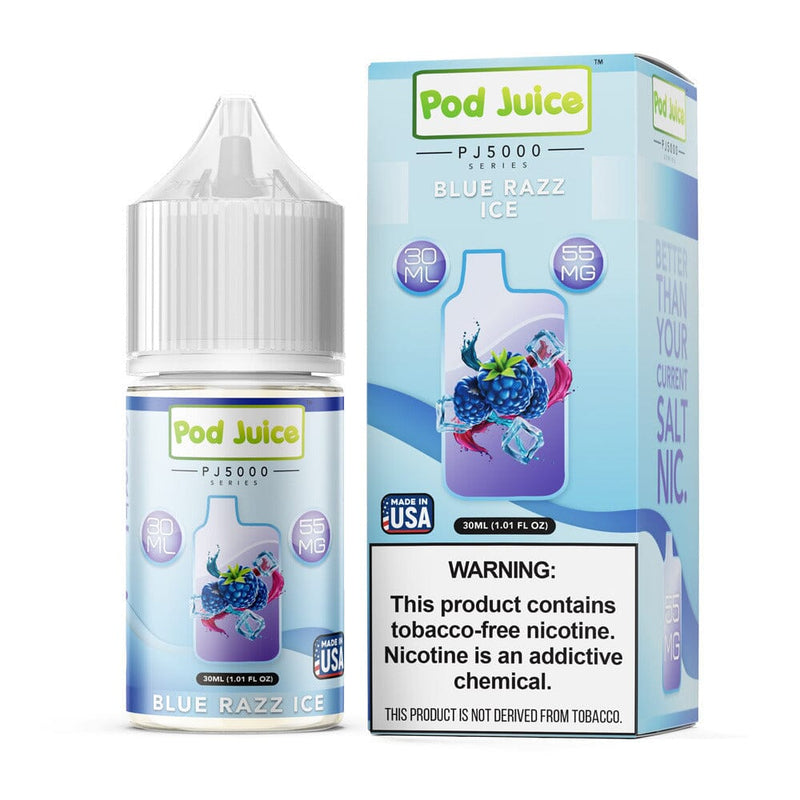 Blue Razz Ice by Pod Juice PJ5000 Series Salt 30mL with Packaging