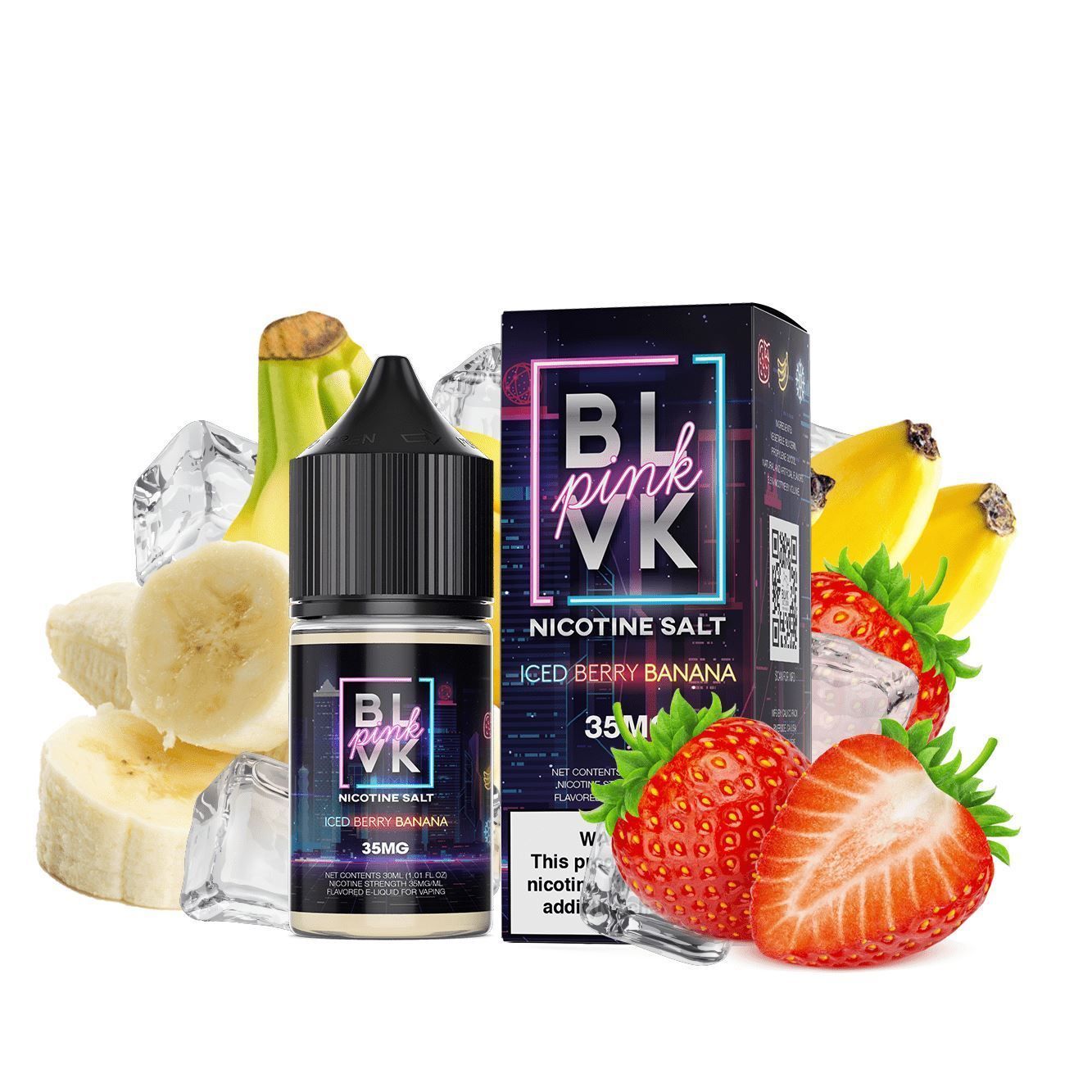 Strawberry Banana Ice (Iced Berry Banana) by BLVK Pink Salt Series 30ml with packaging