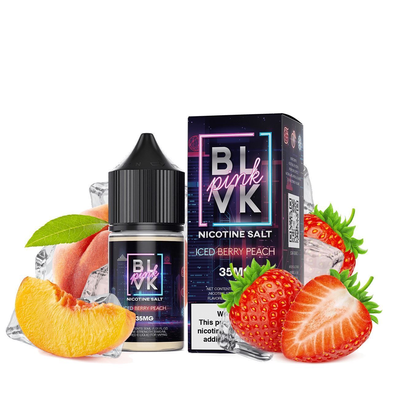 Strawberry Peach Ice (Iced Berry Peach) by BLVK Pink Salt Series 30ml with packaging