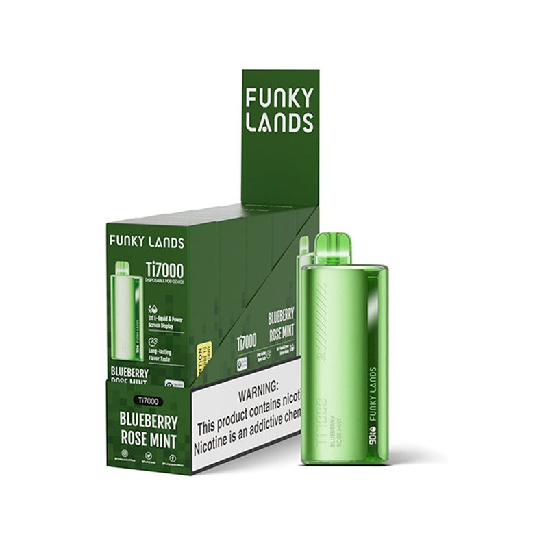 Funky Land Ti7000 Disposable 7000 Puff 12.8mL 40-50mg Blueberry Rose Mint with Packaging