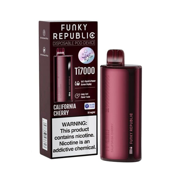 Funky Republic Ti7000 Disposable 7000 Puff 12.8mL 50mg california cherry with packaging