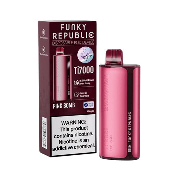 Funky Republic Ti7000 Disposable 7000 Puff 12.8mL 50mg pink bomb with packaging