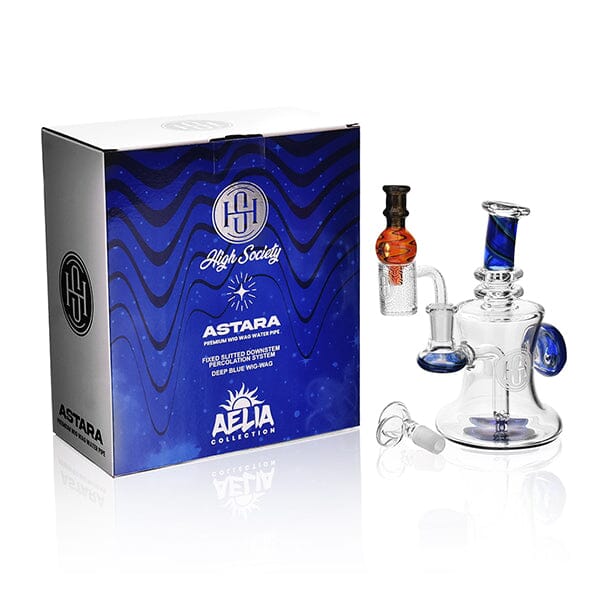 High Society - Astara Premium Wig Wag Concentrate Rig Blue with packaging