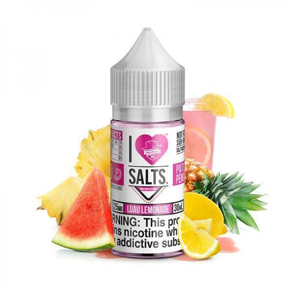 Pink Lemonade Salt by Mad Hatter EJuice 30ml bottle with background