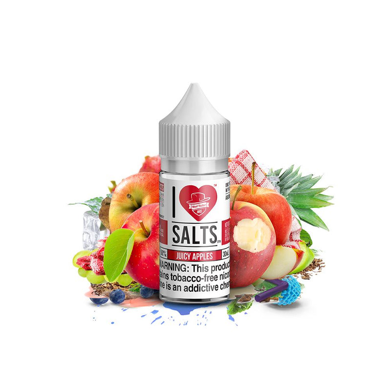 Juicy Apples Salt by Mad Hatter EJuice 30ml bottle with background