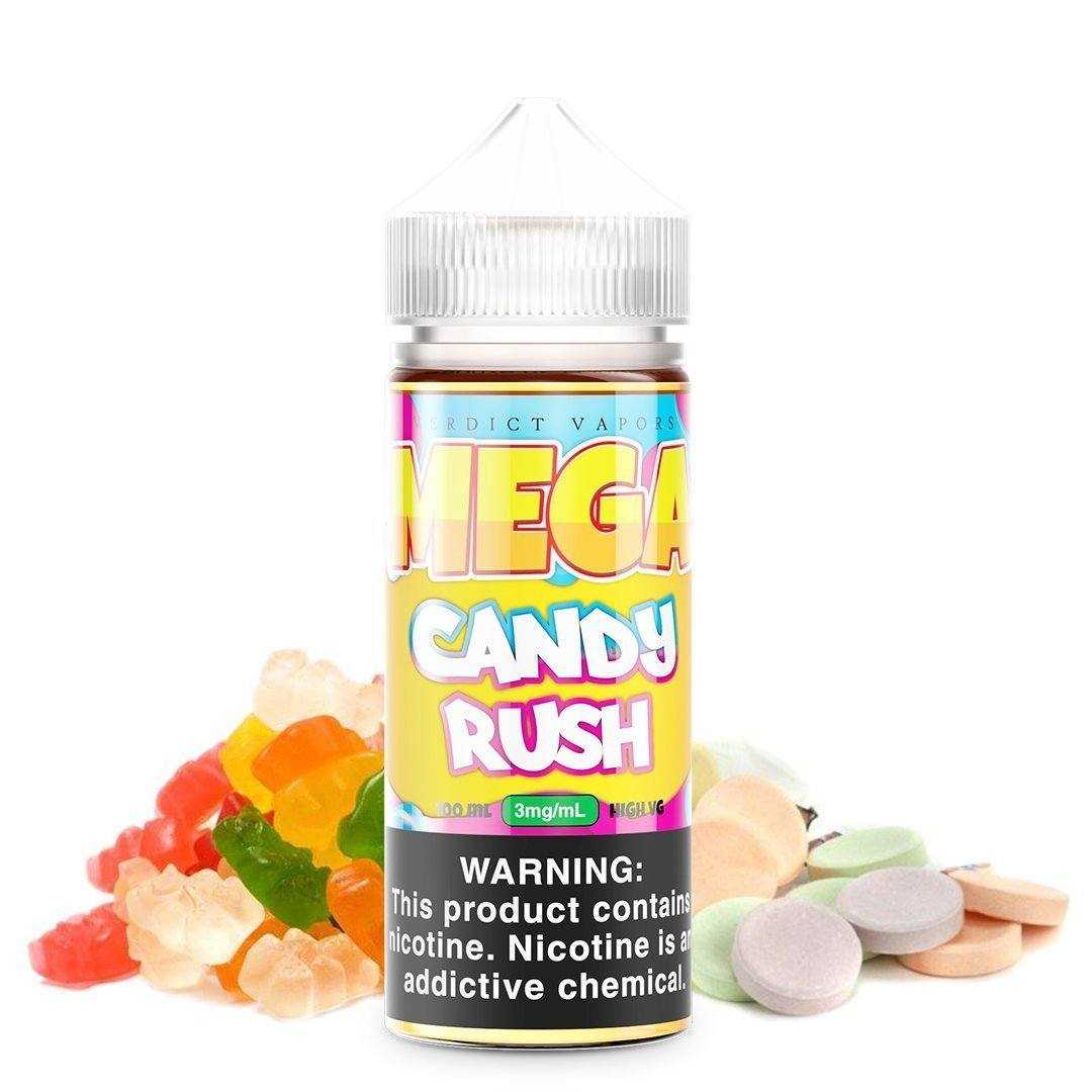 MEGA | Candy Rush 100ML eLiquid bottle with background