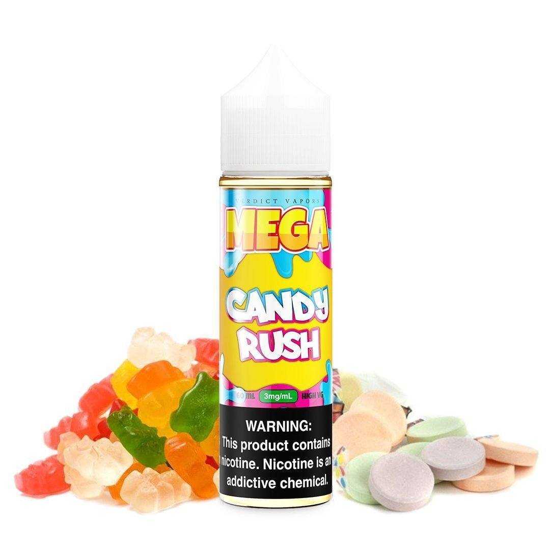 MEGA | Candy Rush 60ML eLiquid bottle with background