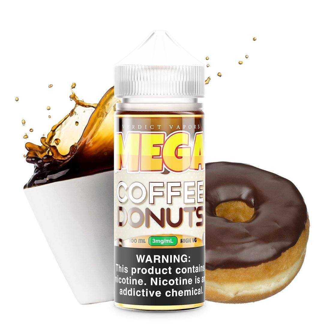 MEGA | Coffee Donuts 100ML eLiquid bottle with background