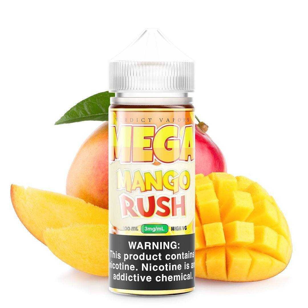 MEGA | Mango Rush 100ML eLiquid bottle with background