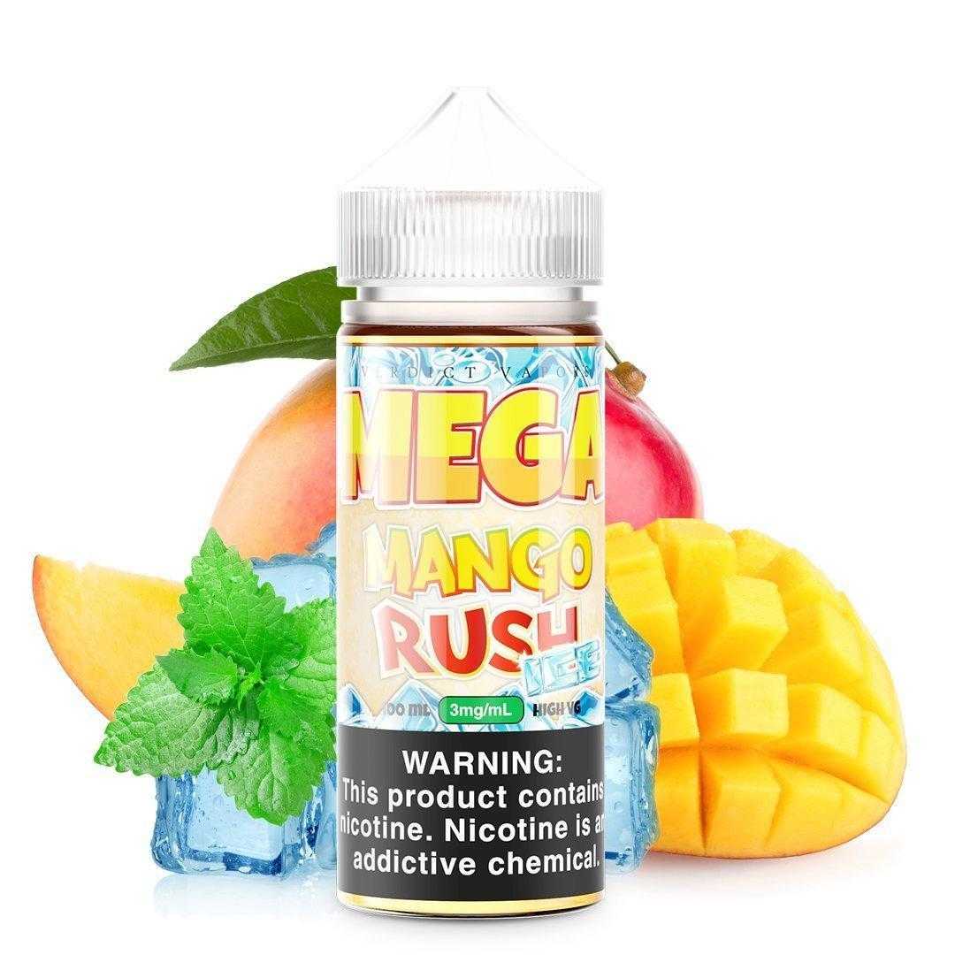 MEGA | Mango Rush Ice 100ML eLiquid bottle with background