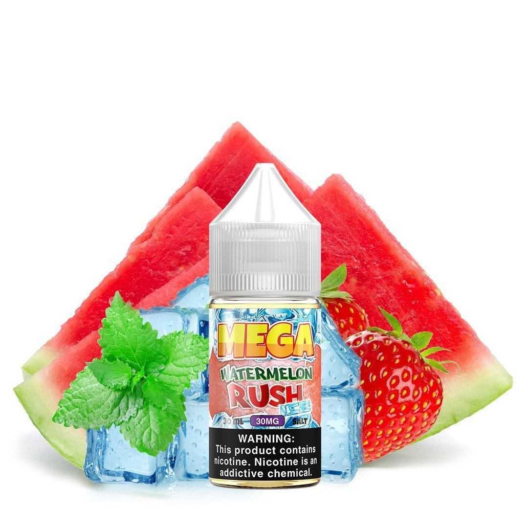 Watermelon Rush Ice by MEGA Salt 30ml bottle with background