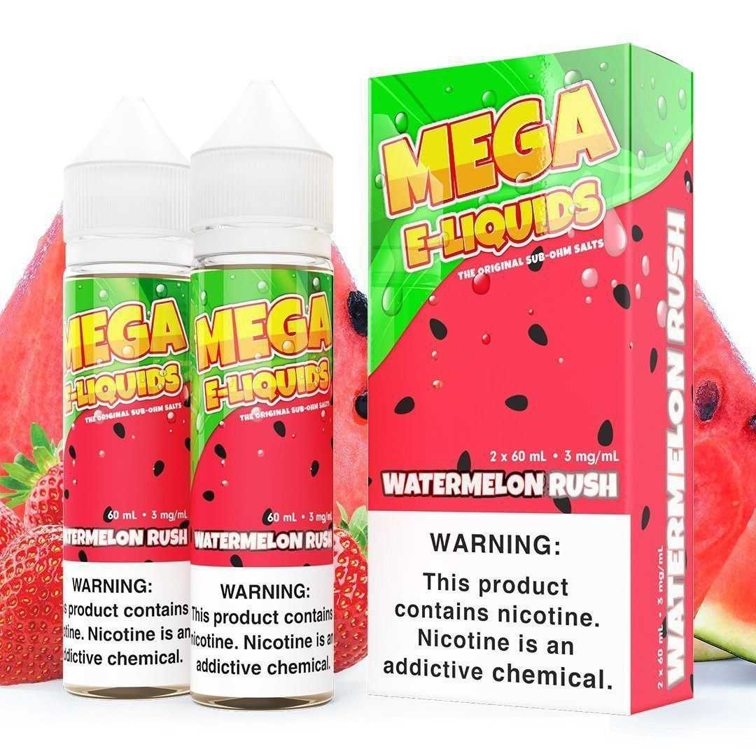 MEGA | Watermelon Rush 60ML eLiquid with packaging and background