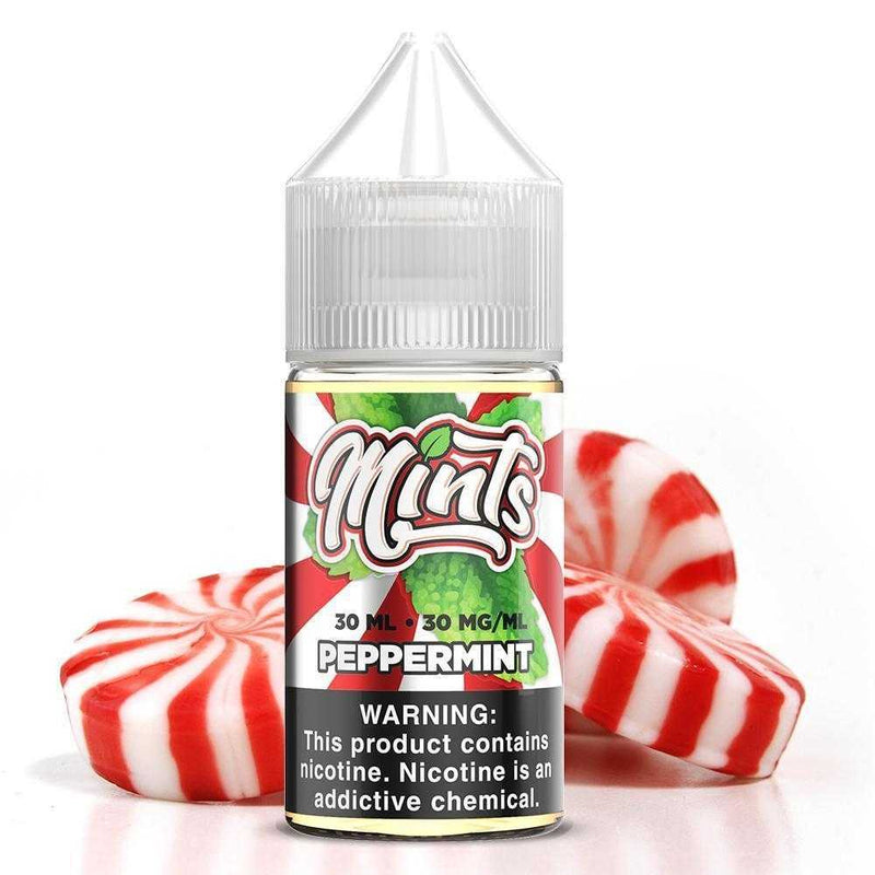 Peppermint by Mints SALTS E-Liquid 30ml bottle with background