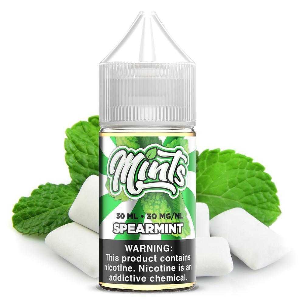 Spearmint by Mints SALTS E-Liquid 30ml bottle with background