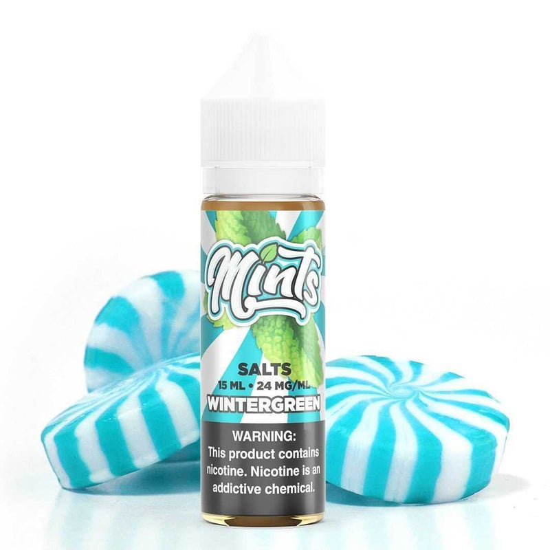 Wintergreen by Mints SALTS E-Liquid 15ml bottle with background