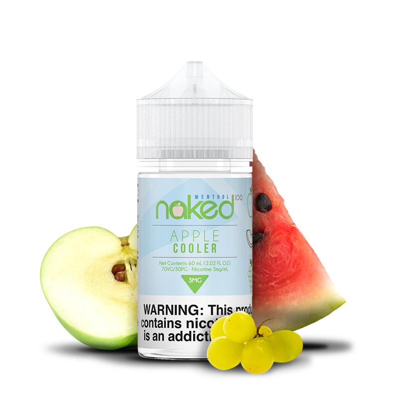 Apple Cooler by Naked 100 Menthol 60ml bottle with background