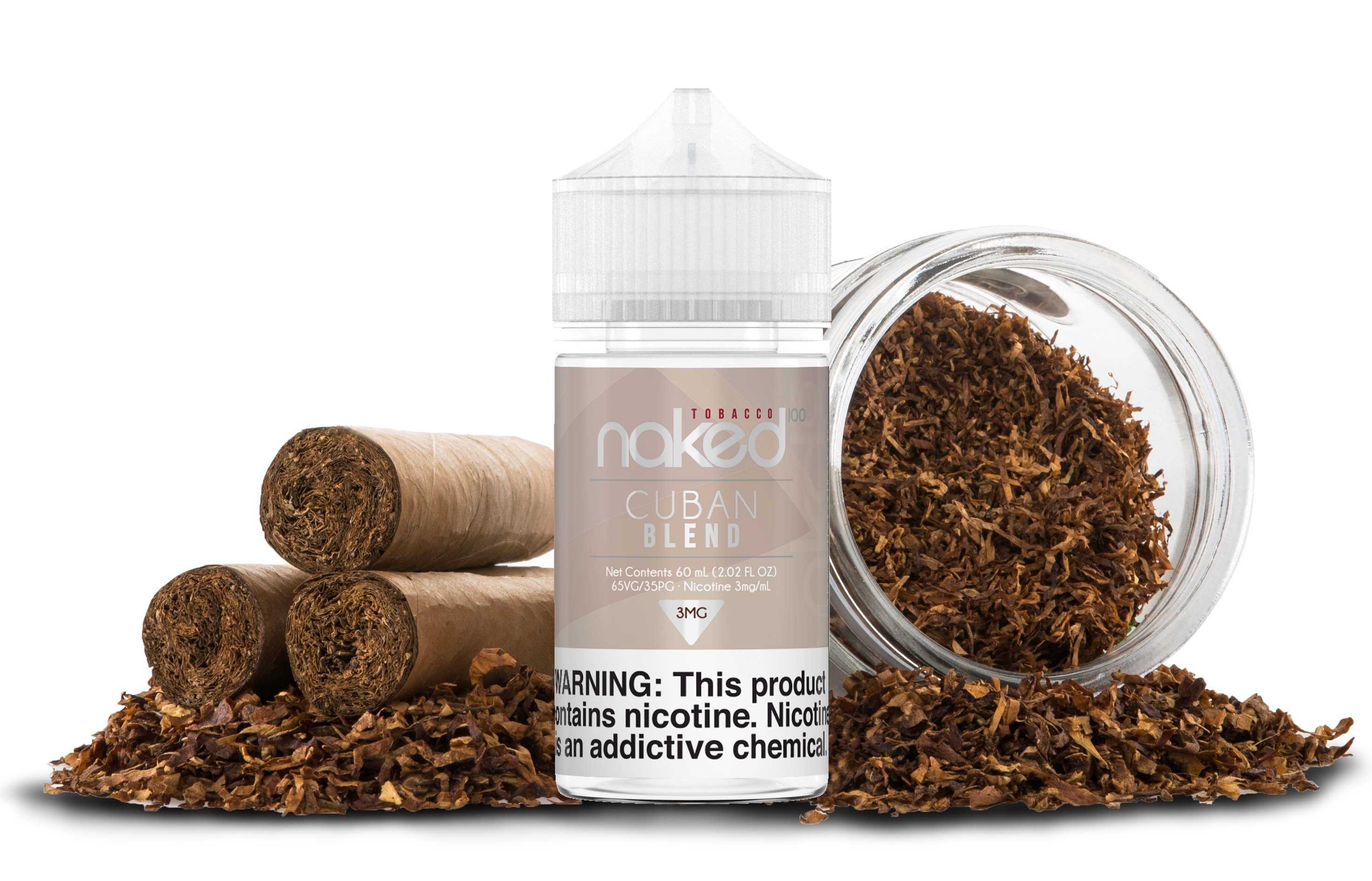 Cuban Blend by Naked 100 Tobacco 60ml bottle with background