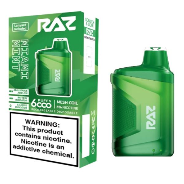 RAZ CA6000 Disposable | 6000 Puffs | 10mL | 50mg Miami Mint with Packaging