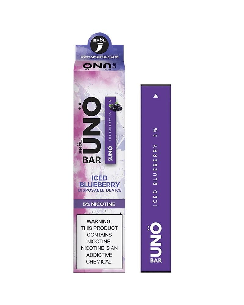 SKOL | UNO Bar Disposable 5% Nicotine (Individual) iced blueberry with packaging