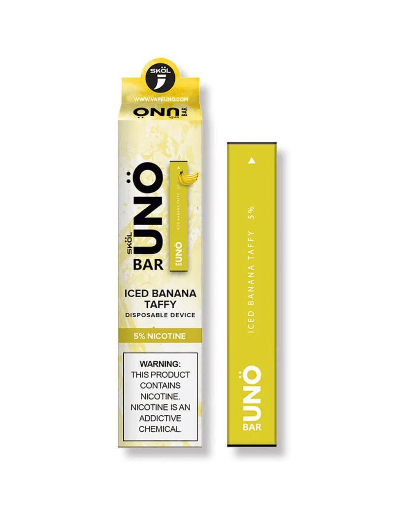 SKOL | UNO Bar Disposable 5% Nicotine (Individual) iced banana taffy with packaging
