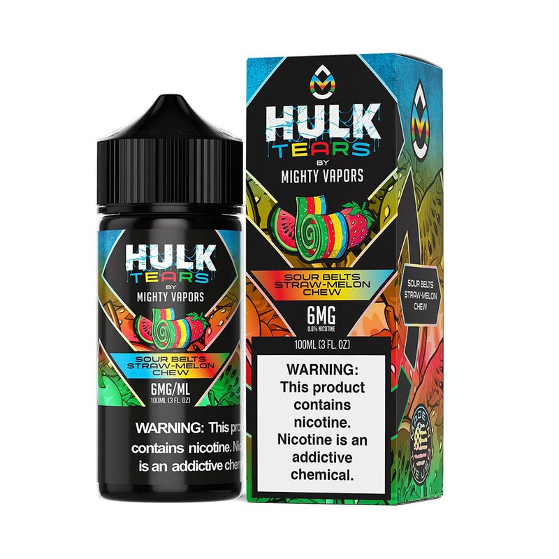 Sour Belts Straw Melon Chew | Mighty Vapors Hulk Tears | 100mL with Packaging