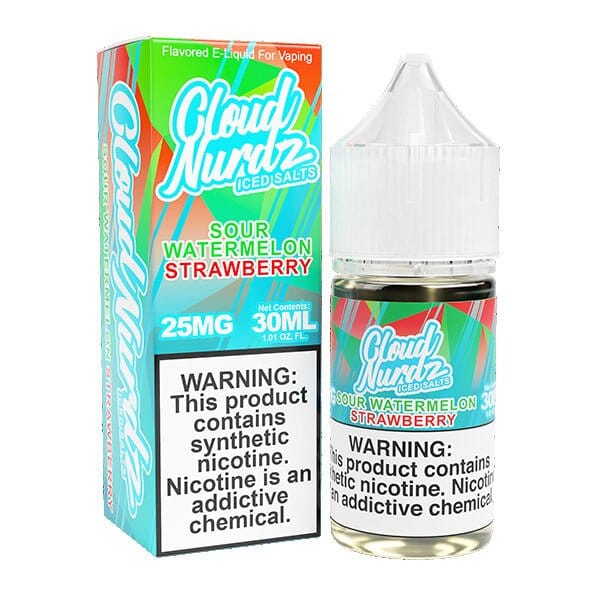 Sour Watermelon Strawberry Iced by Cloud Nurdz TFN Salts 30ml with packaging