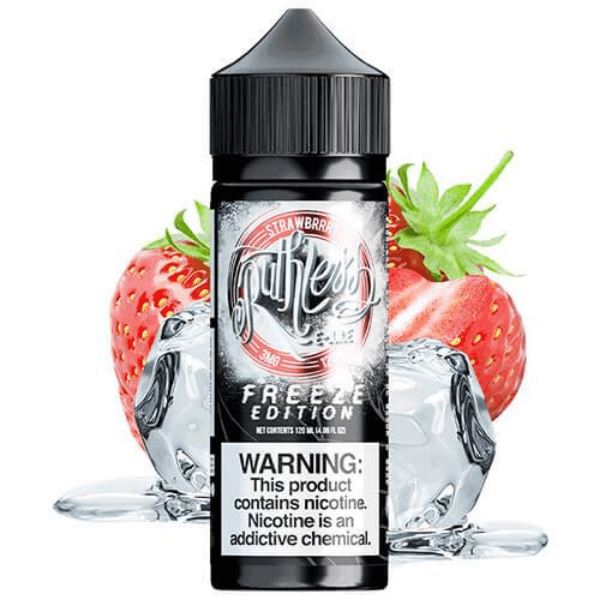 Strawberry by Ruthless Series Freeze Edition 120ml bottle with background