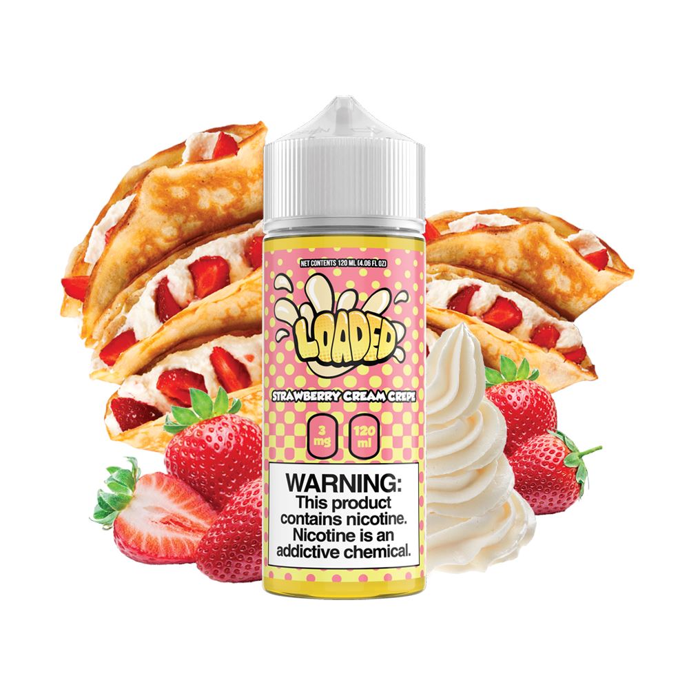 Strawberry Cream Crepe by Loaded Series 120ml Bottle with background