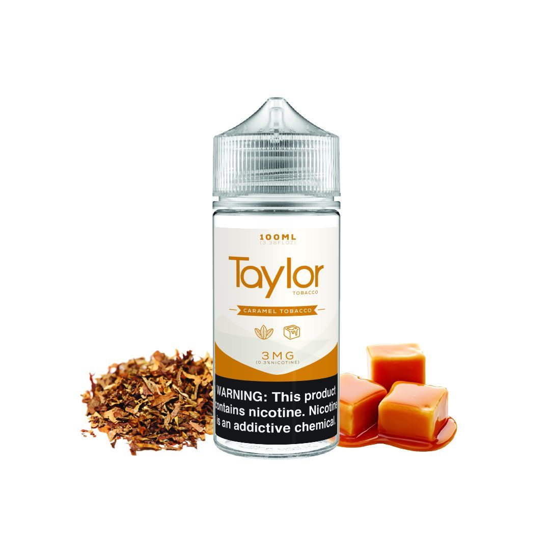 Caramel Tobacco by Taylor Tobacco 100ml bottle with background
