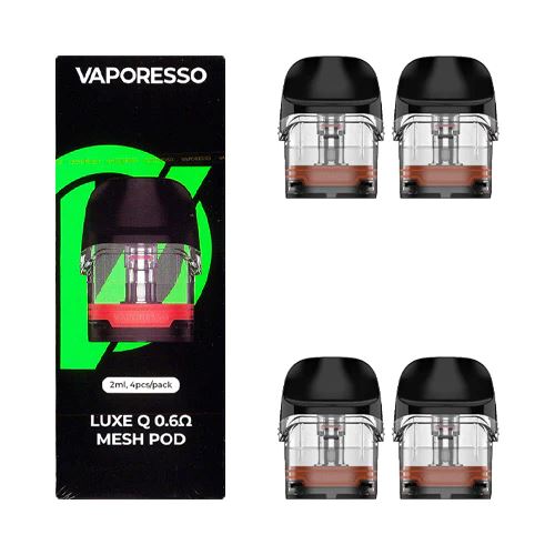 Vaporesso Luxe Q Replacement Pod 2mL (4-Pack) - 0.6ohm Mesh with packaging