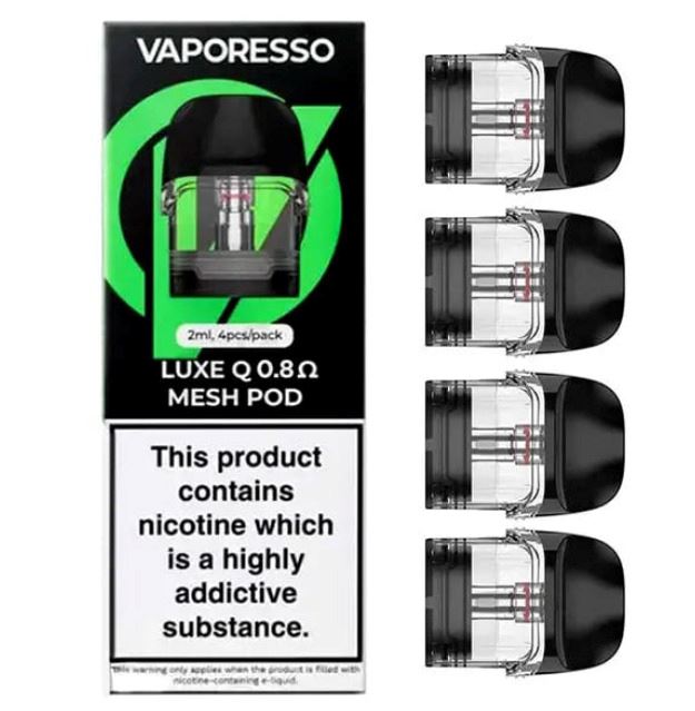Vaporesso Luxe Q Replacement Pod 2mL (4-Pack) - 0.8ohm Mesh with packaging