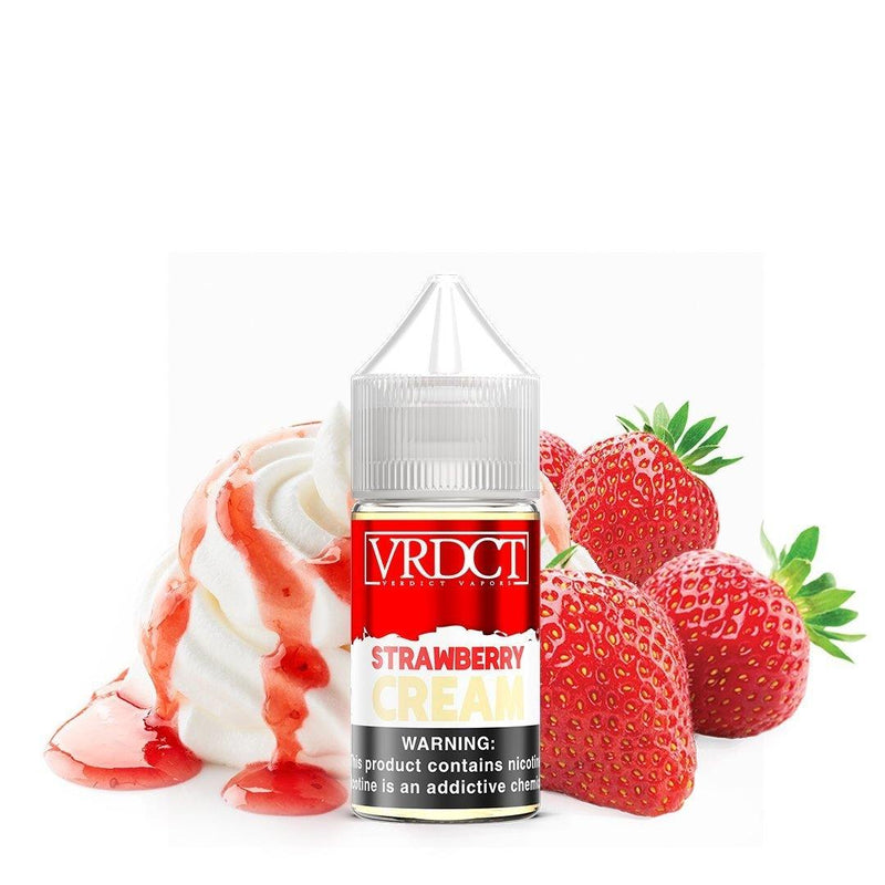 Strawberry Cream by VERDICT SALTS E-Liquid 30ml bottle with background