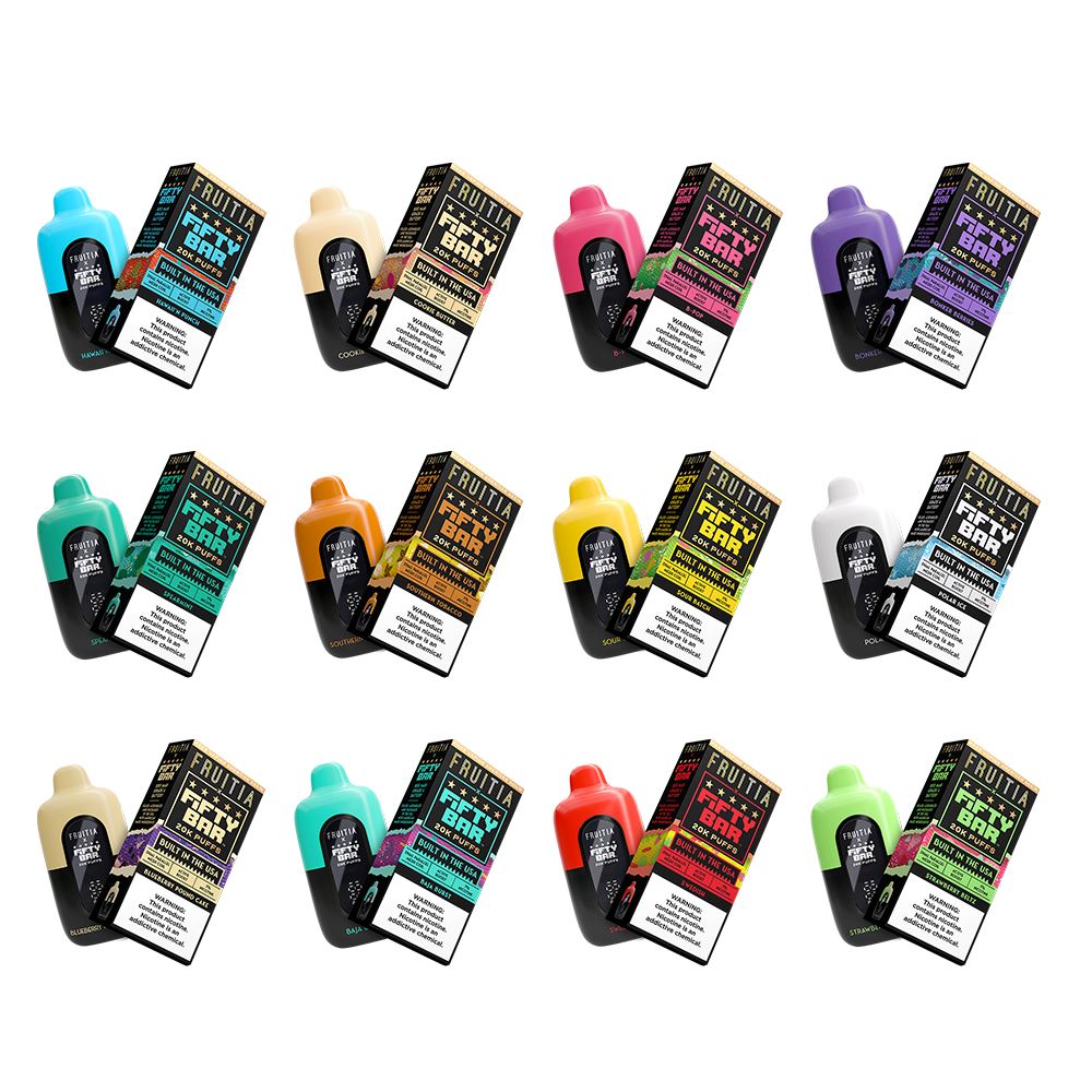 20000 Puff Disposable E-Cig by Fifty Bar Fruitia 50mg 16mL - Group Photo