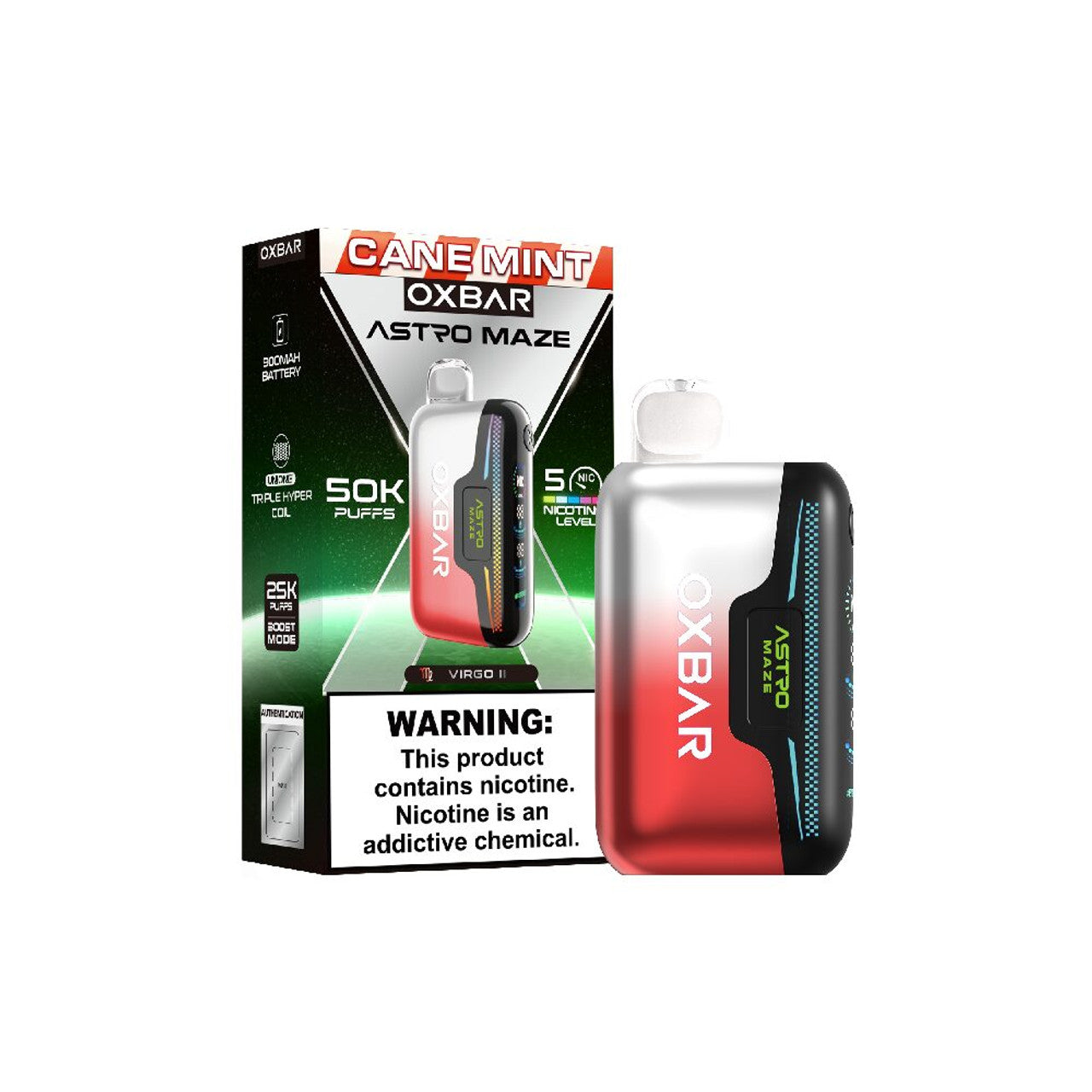 Oxbar Astro Maze 50K Disposable Cane Mint with packaging