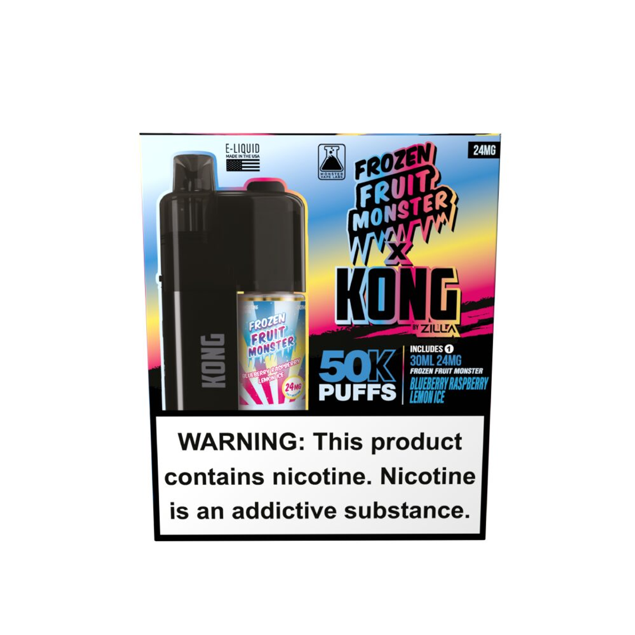 Zilla x Jam Monster Kong Disposable 48mg Blueberry Raspberry Lemon Ice with packaging